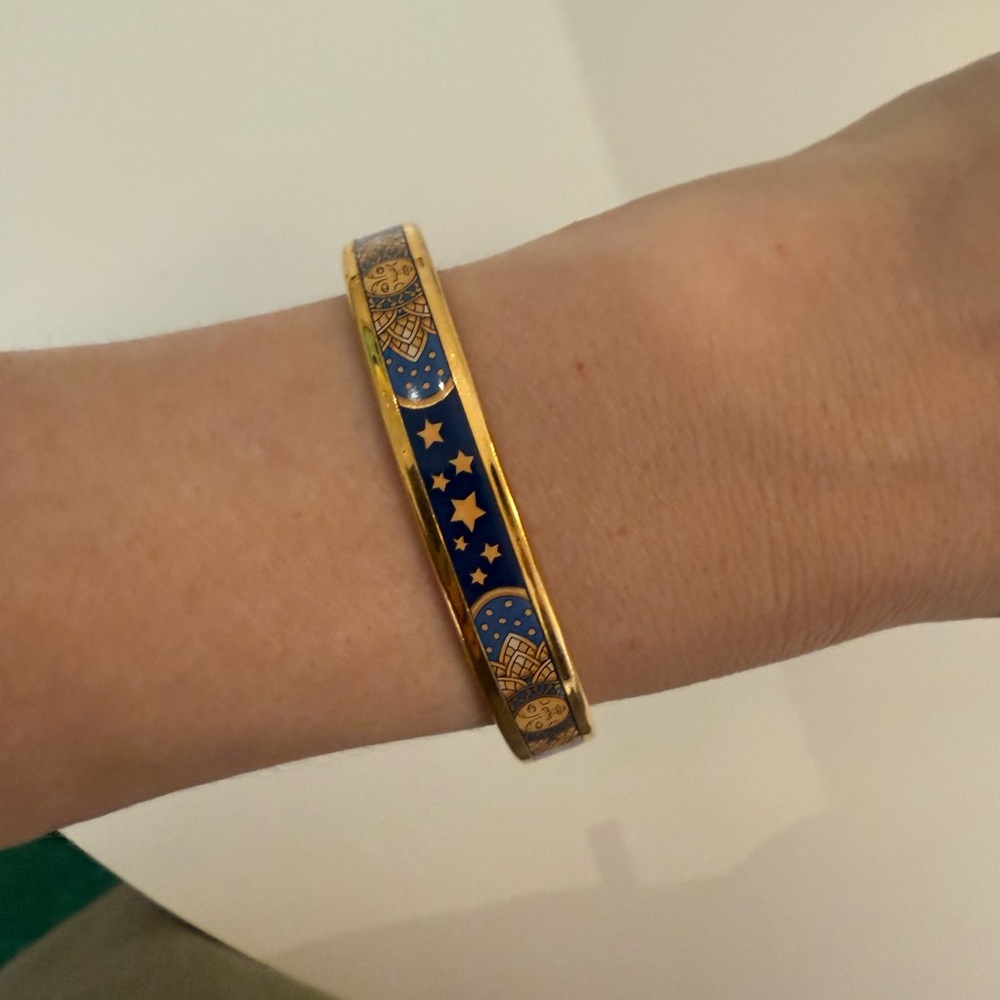 Hermes Gold and Navy Star and Moon Bangle Bracelet